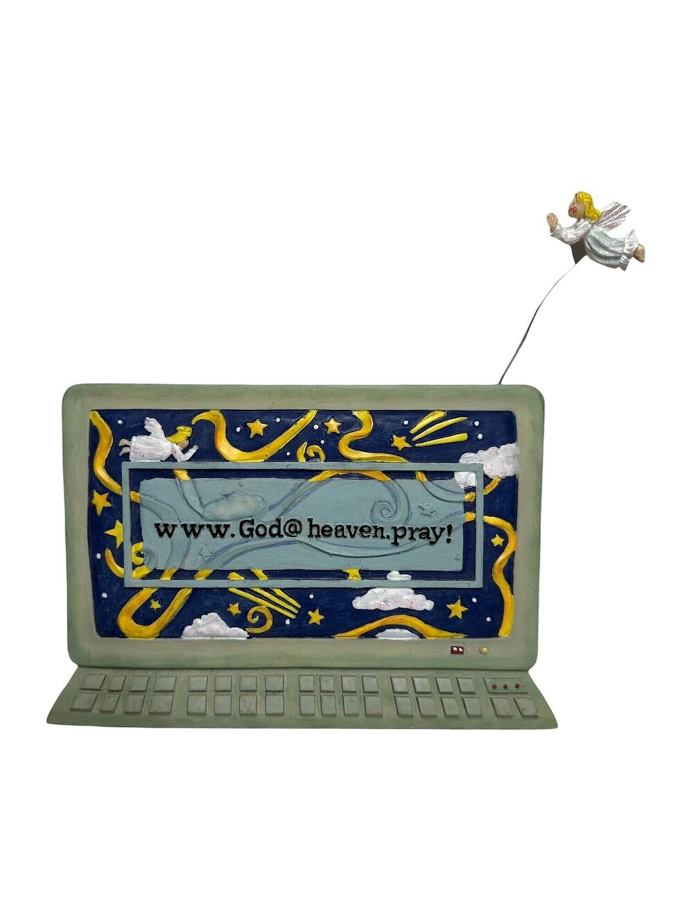Vtg Autom Kitschy Heaven Angel God Funny Internet Laptop Wall Hanging Sign Decor